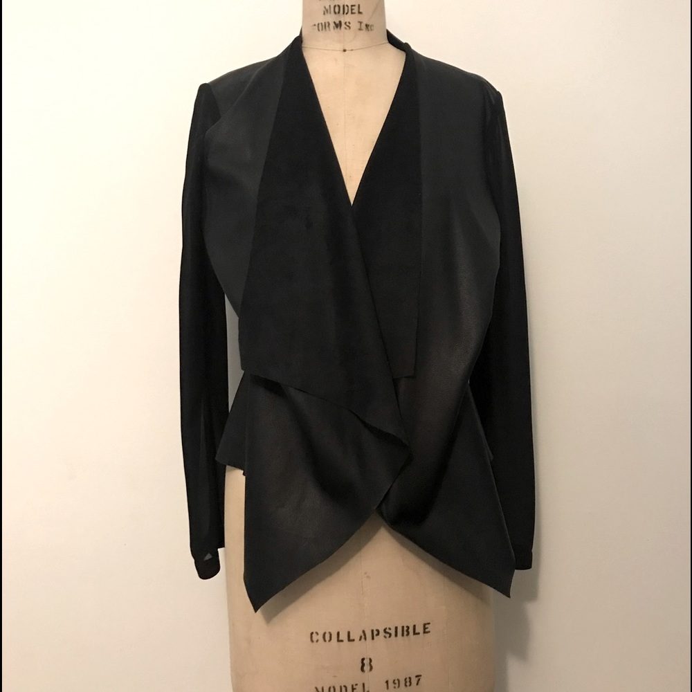 Chic Faux leather drape front jacket